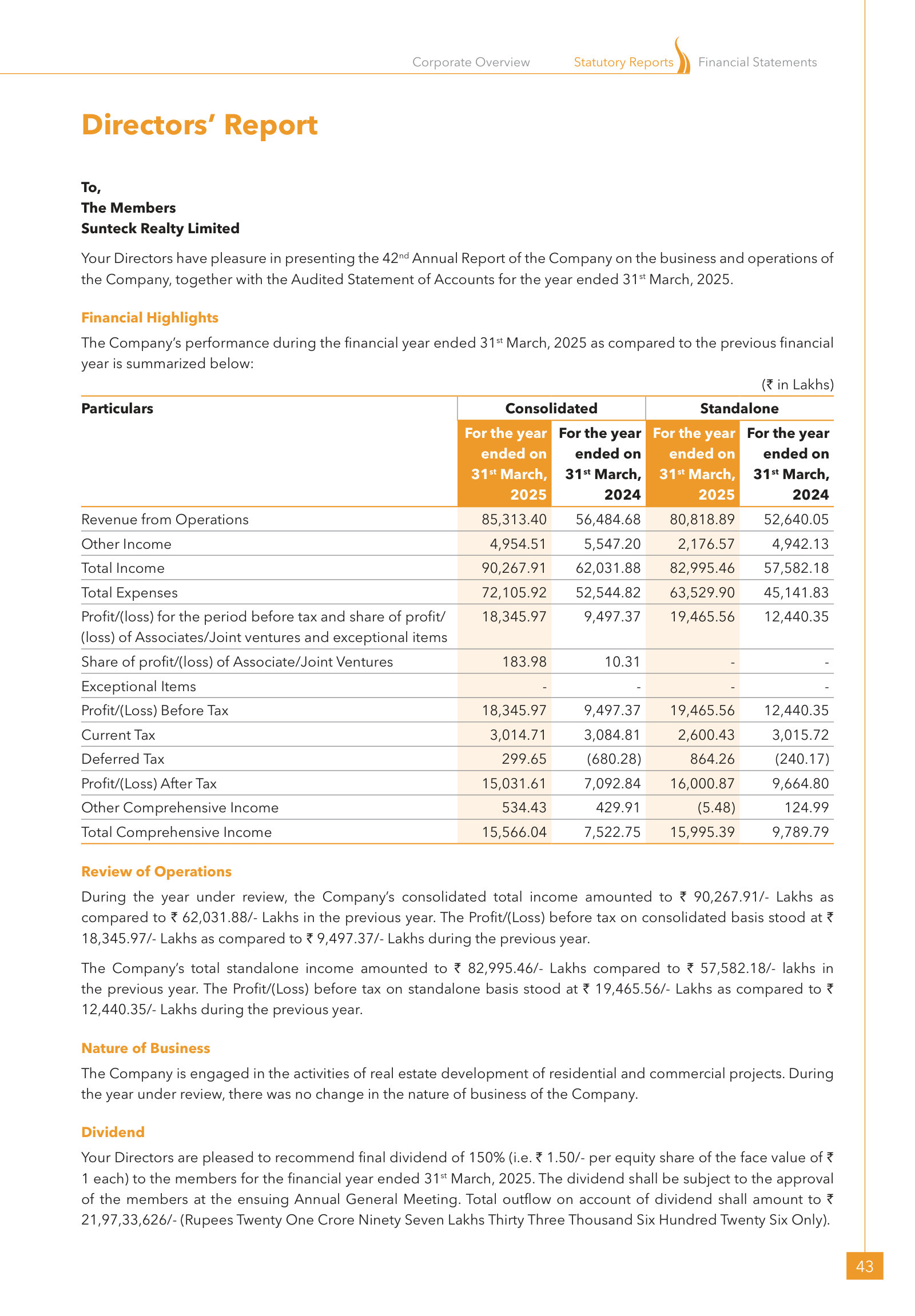 Consolidated and standalone P&L, FY25 vs FY24: consolidated revenue ₹853 cr and PAT ₹150 cr, up from ₹71 cr.